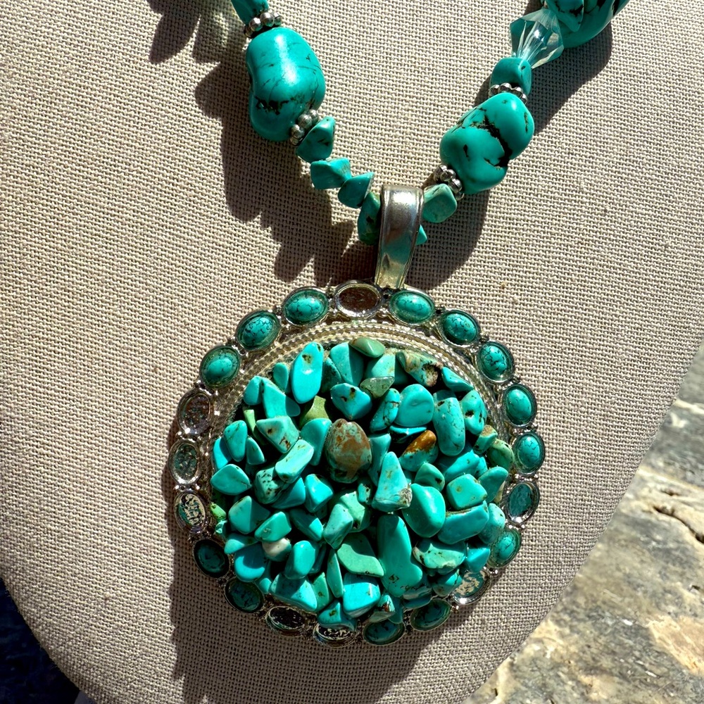 Turquoise Nuggets and Pendant Necklace - Picture 3 of 14